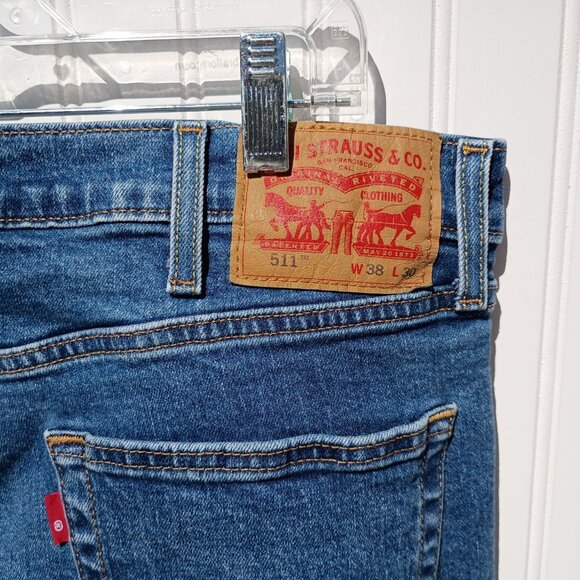 LEVI'S JEANS Men's 38 x 30 Blue Denim 511 Slim Fit Medium Wash Distressed - Picture 13 of 14